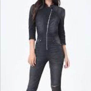BEBE MOTO JUMPSUIT BLACK SIZE 25